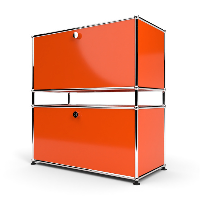 Sideboard 2x1 mit 2 Klapptren, mit Zwischenraum, Orange