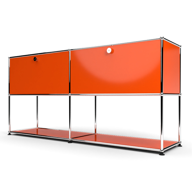Sideboard 2x2 mit 2 Schubladen, unten offen, Orange