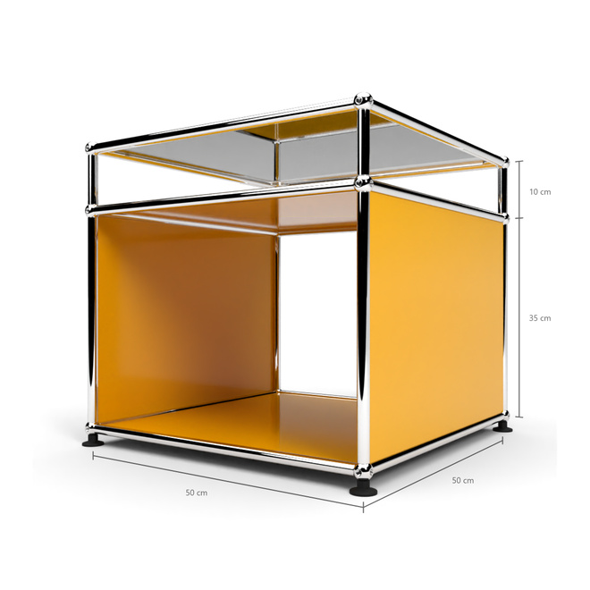 Beistelltisch 35x50, mit Glasablage, Goldgelb