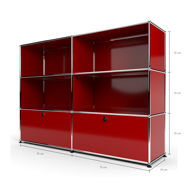 Highboard 3x2 mit 2 Klapptren unten, Rubinrot