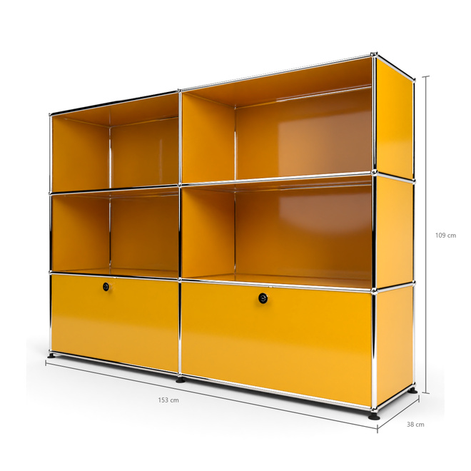 Highboard 3x2 mit 2 Klapptren unten, Goldgelb