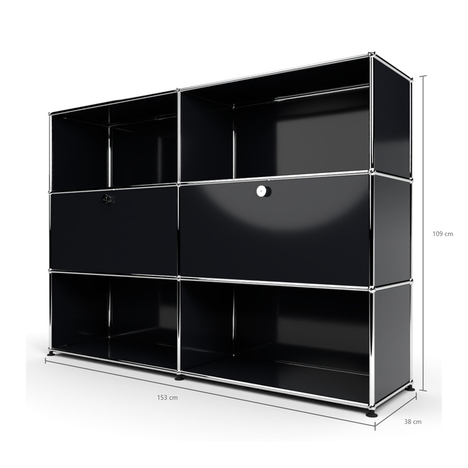 Highboard 3x2 mit 2 Klapptren Mitte, Graphitschwarz