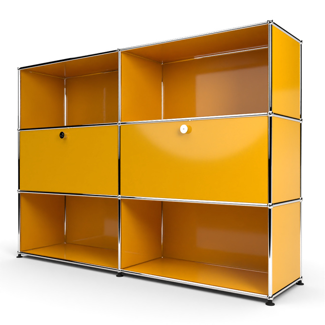 Highboard 3x2 mit 2 Klapptren Mitte, Goldgelb