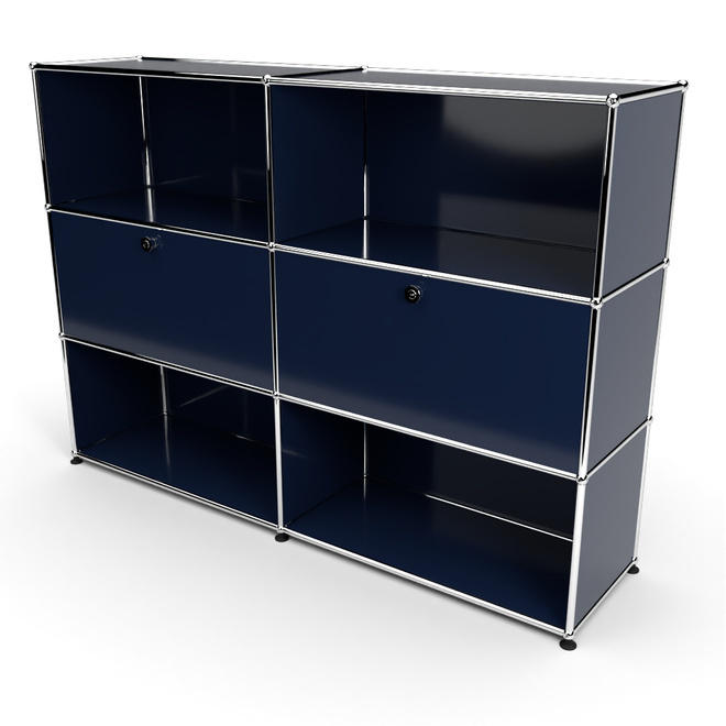 Highboard 3x2 mit 2 Klapptren Mitte, Stahlblau