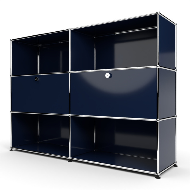 Highboard 3x2 mit 2 Klapptren Mitte, Stahlblau