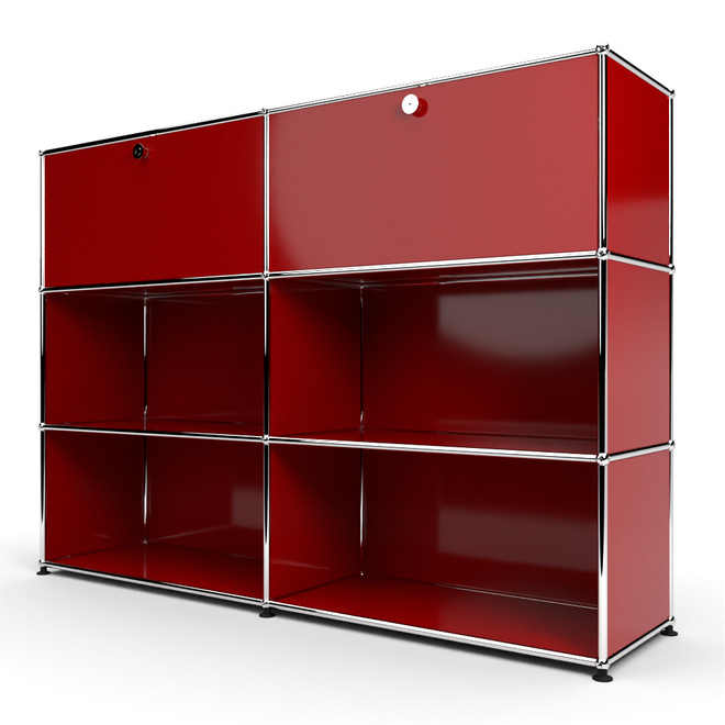 Highboard 3x2 mit 2 Klapptren oben, Rubinrot