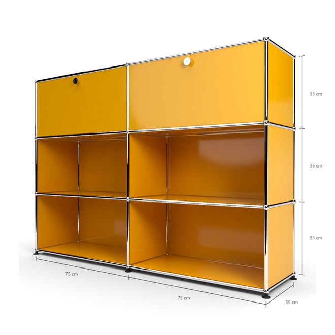 Highboard 3x2 mit 2 Klapptren oben, Goldgelb