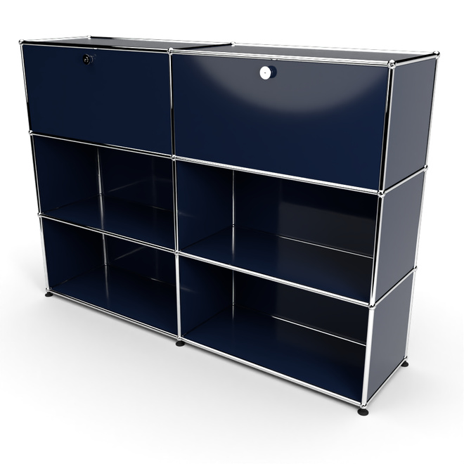 Highboard 3x2 mit 2 Klapptren oben, Stahlblau