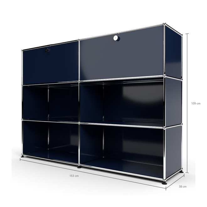 Highboard 3x2 mit 2 Klapptren oben, Stahlblau