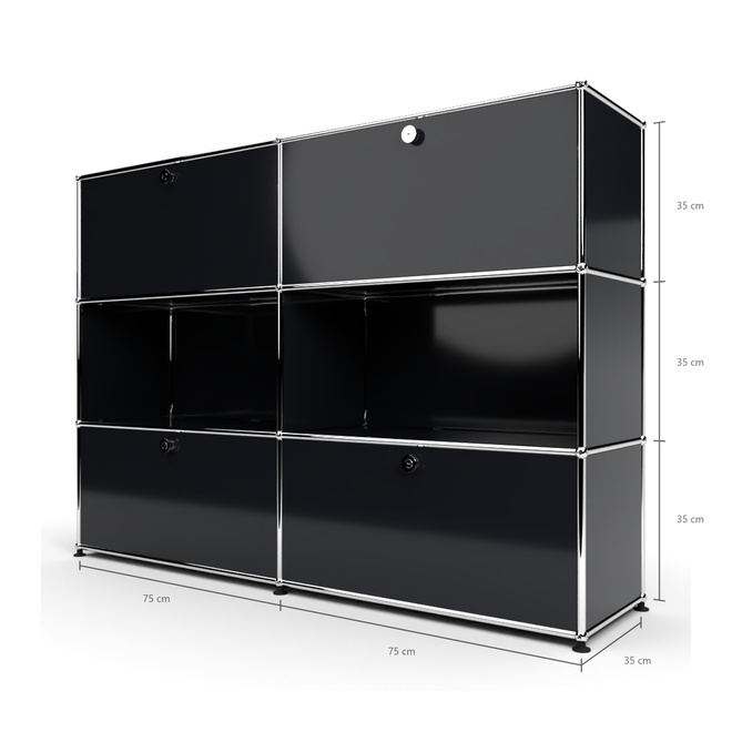 Highboard 3x2 mit 4 Klapptren oben und unten, Graphitschwarz