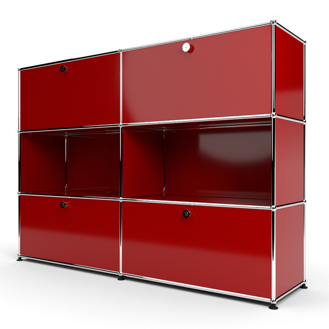 Highboard 3x2 mit 4 Klapptren oben und unten, Rubinrot