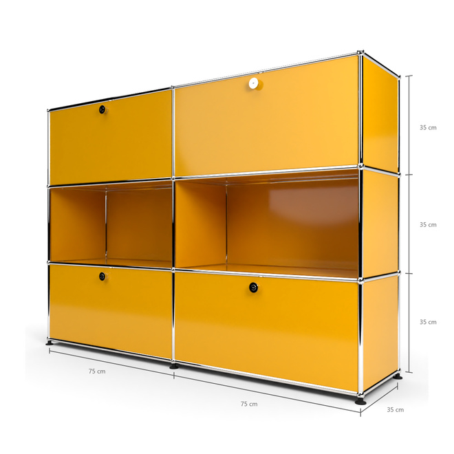 Highboard 3x2 mit 4 Klapptren oben und unten, Goldgelb