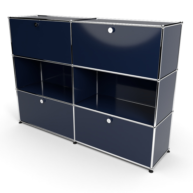 Highboard 3x2 mit 4 Klapptren oben und unten, Stahlblau