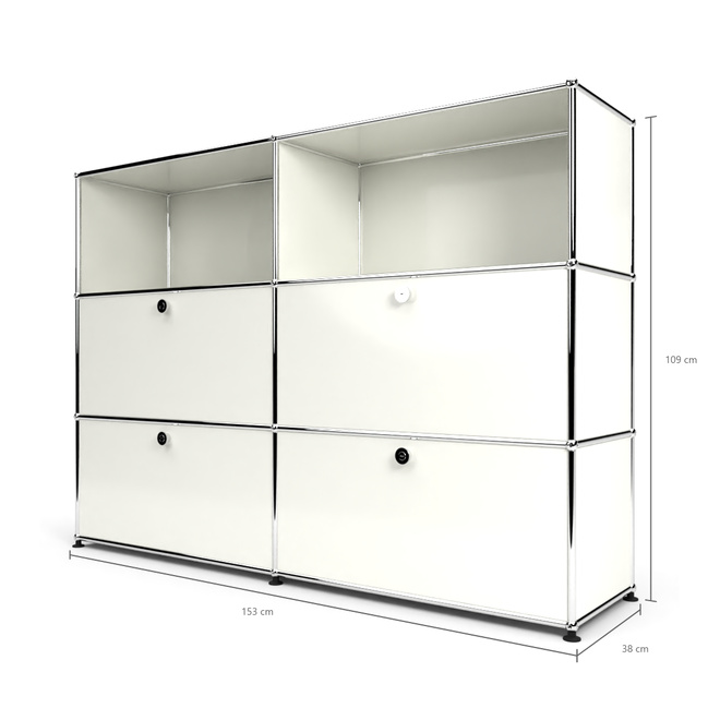 Highboard 3x2 mit 4 Klapptren mitte und unten, Weiss