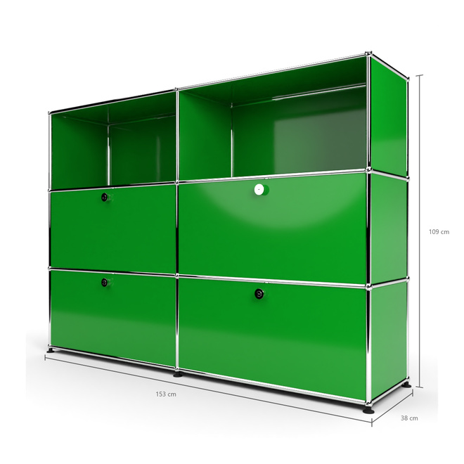 Highboard 3x2 mit 4 Klapptren mitte und unten, Grn