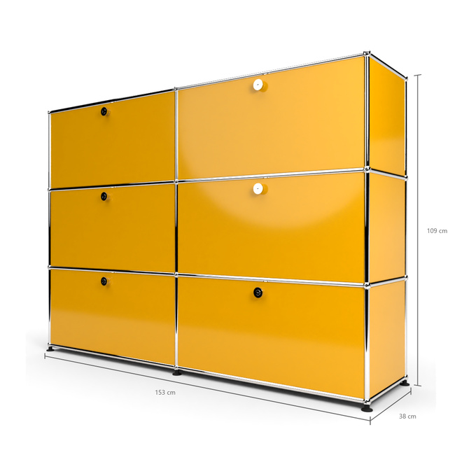 Highboard 3x2 mit 6 Klapptren, Goldgelb