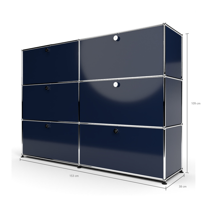 Highboard 3x2 mit 6 Klapptren, Stahlblau