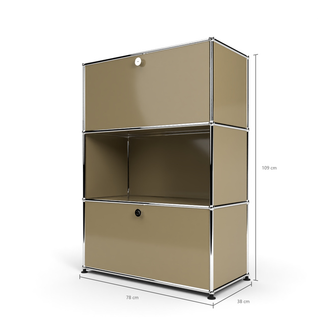 Highboard 3x1 mit 2 Klapptren oben und unten, Beige