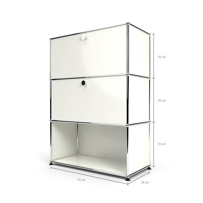 Highboard 3x1 mit 2 Klapptren mitte und oben, Weiss