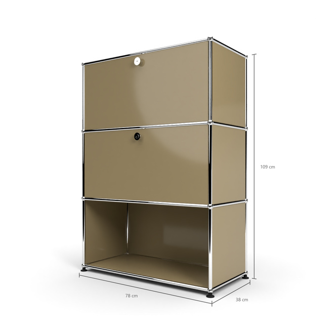 Highboard 3x1 mit 2 Klapptren mitte und unten, Beige