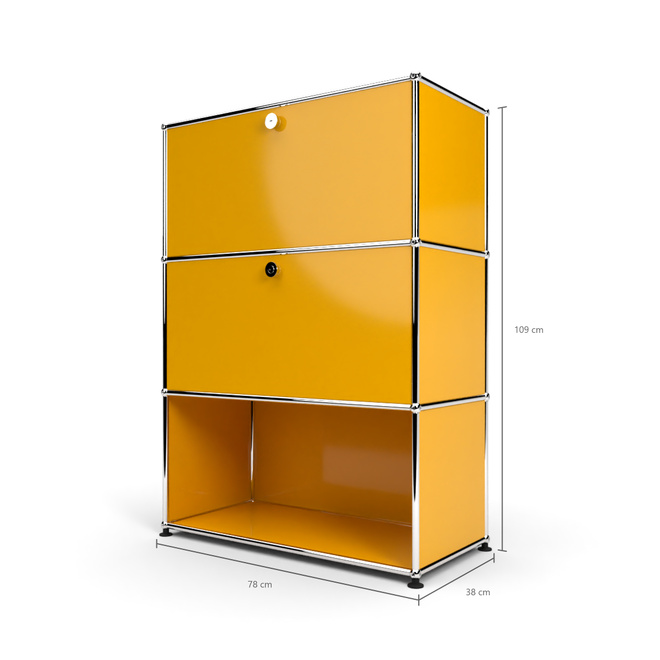 Highboard 3x1 mit 2 Klapptren mitte und unten, Goldgelb