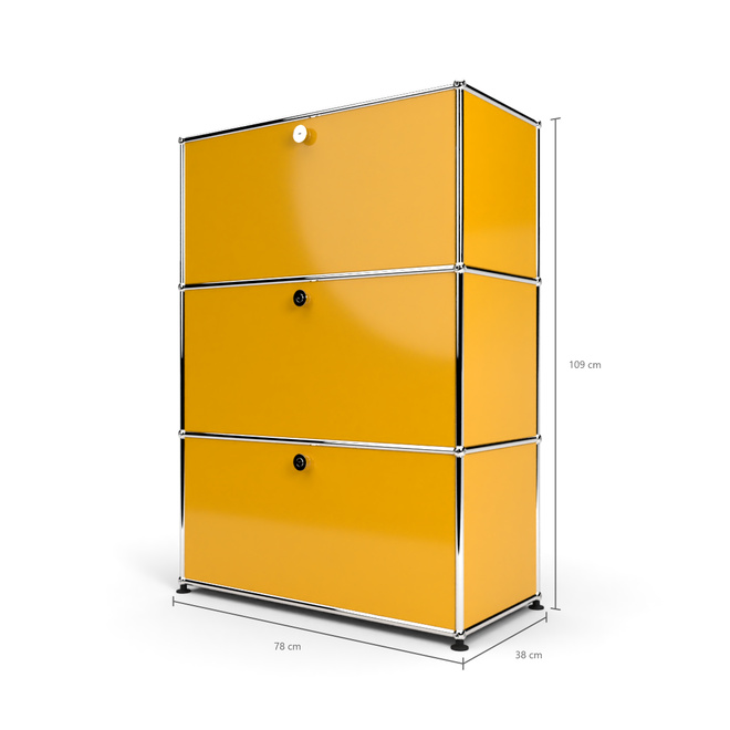 Highboard 3x1 mit 3 Klapptren, Goldgelb