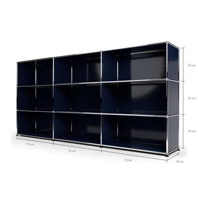 Highboard 3x3 offen, Stahlblau