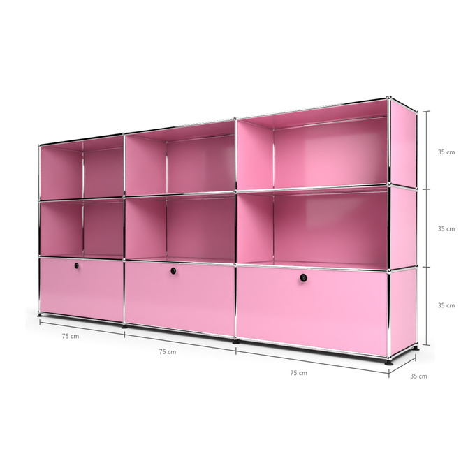 Highboard 3x3 mit 3 Klapptren unten, Rosa