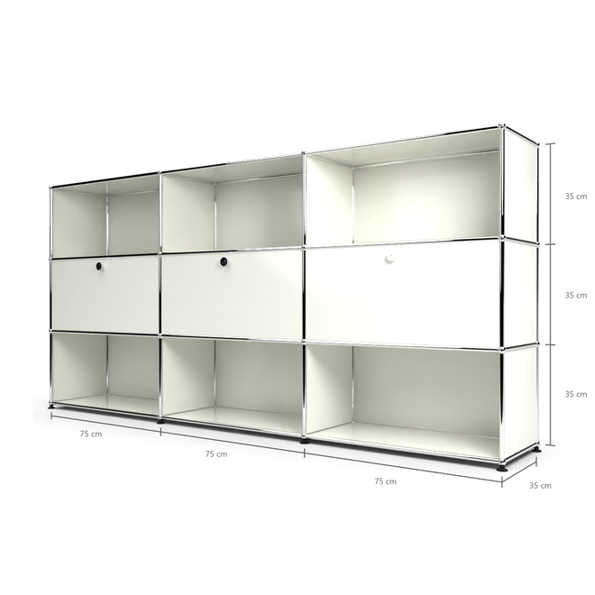 Highboard 3x3 mit 3 Klapptren Mitte, Weiss