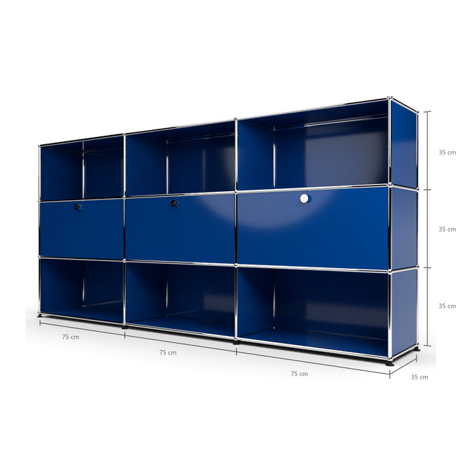 Highboard 3x3 mit 3 Klapptren Mitte, Enzianblau