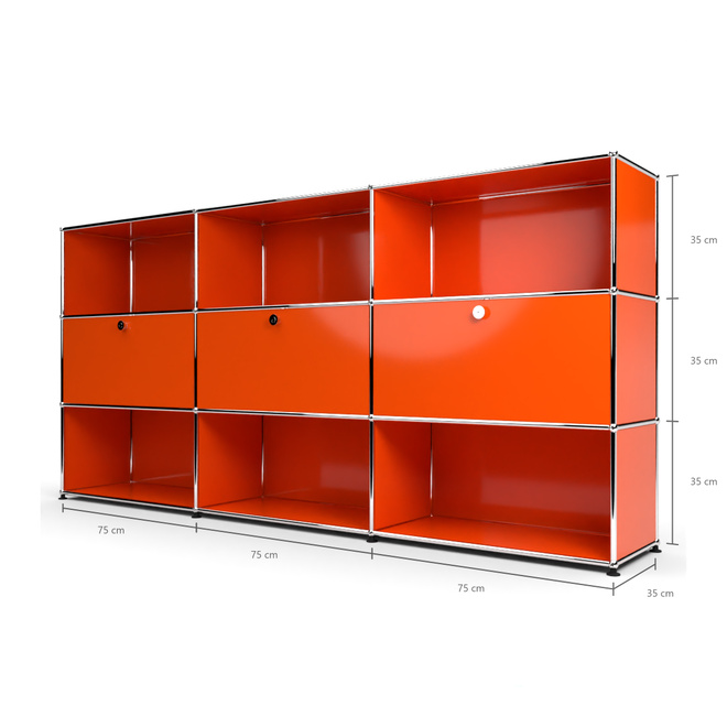 Highboard 3x3 mit 3 Klapptren Mitte, Orange