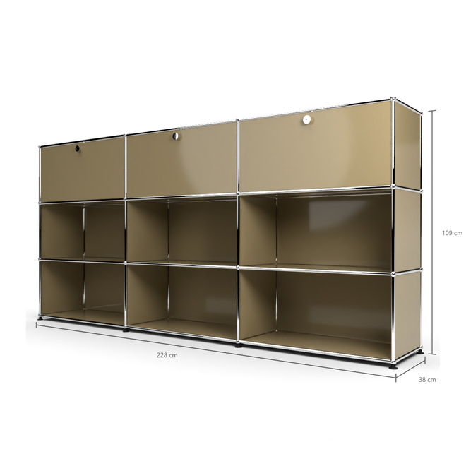 Highboard 3x3 mit 3 Klapptren oben, Beige