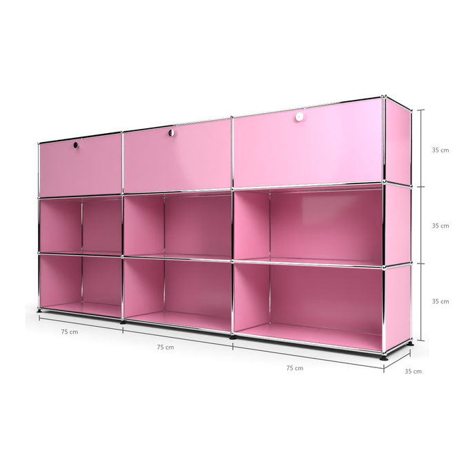 Highboard 3x3 mit 3 Klapptren oben, Rosa