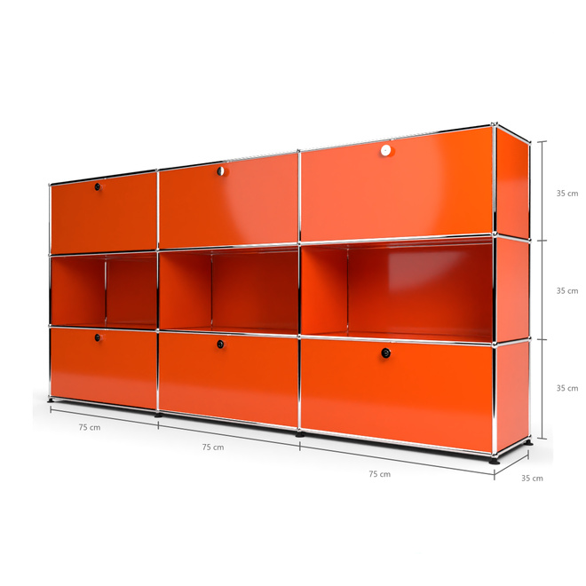 Highboard 3x3 mit 6 Klapptren oben und unten, Orange