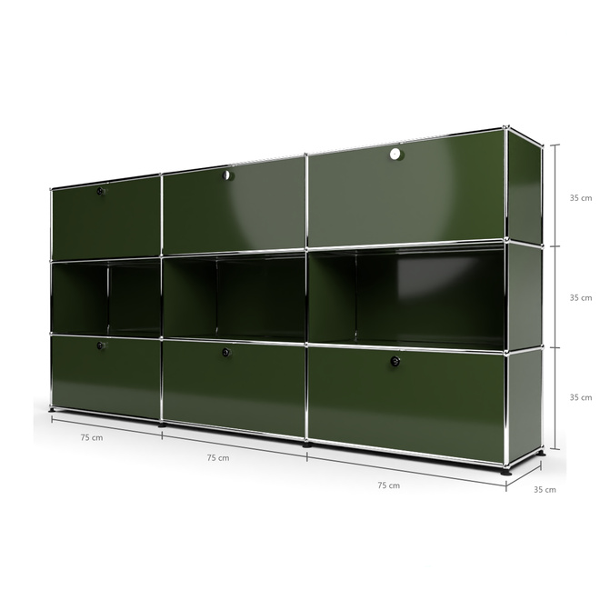 Highboard 3x3 mit 6 Klapptren oben und unten, Olivgrn