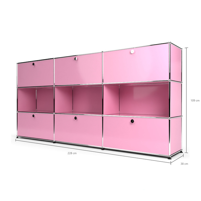 Highboard 3x3 mit 6 Klapptren oben und unten, Rosa