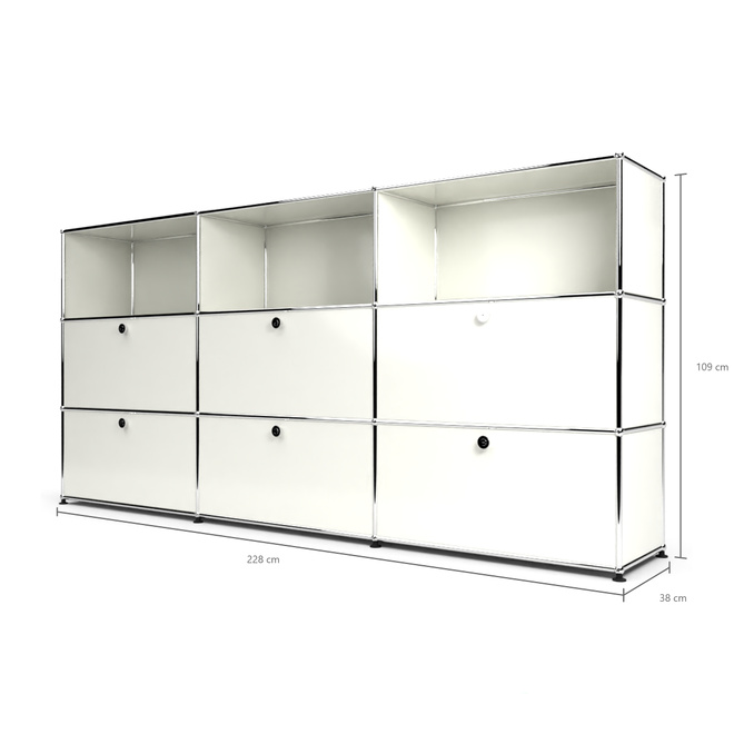 Highboard 3x3 mit 6 Klapptren mitte und unten, Weiss