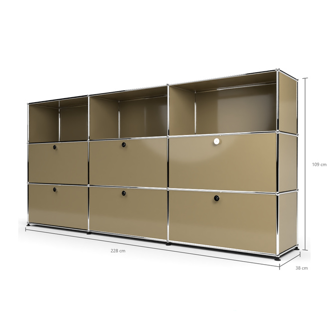 Highboard 3x3 mit 6 Klapptren mitte und unten, Beige