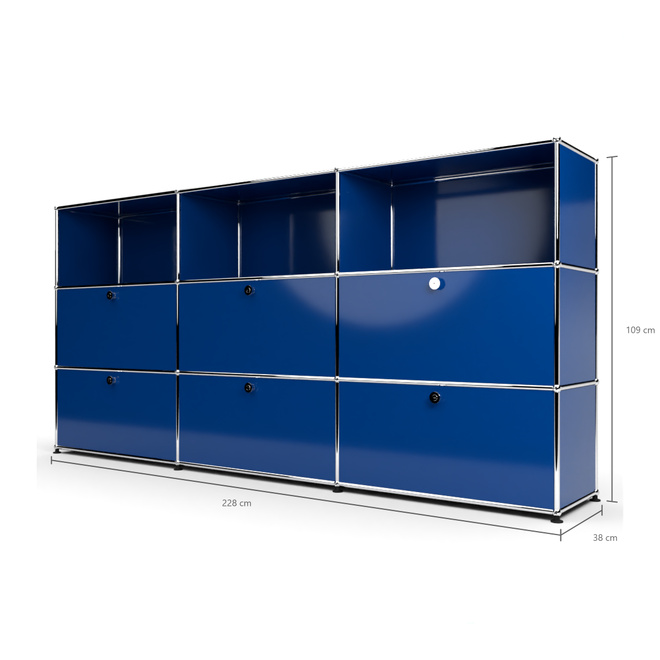 Highboard 3x3 mit 6 Klapptren mitte und unten, Enzianblau