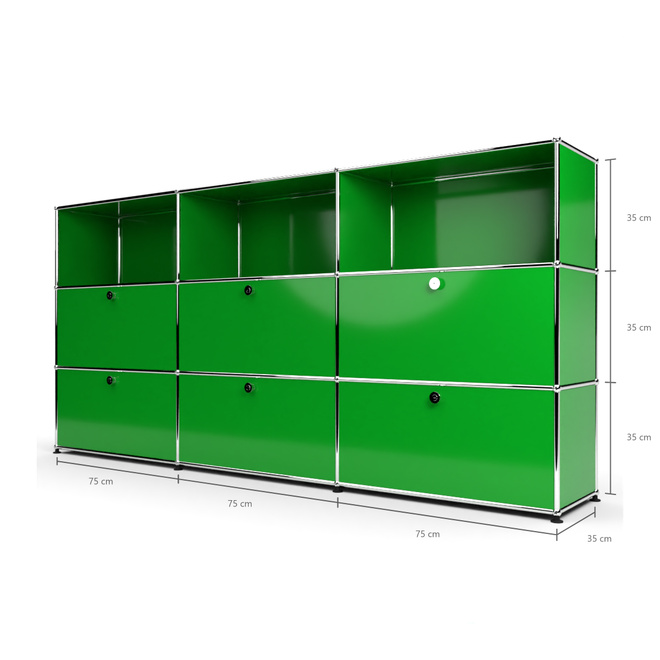 Highboard 3x3 mit 6 Klapptren mitte und unten, Grn