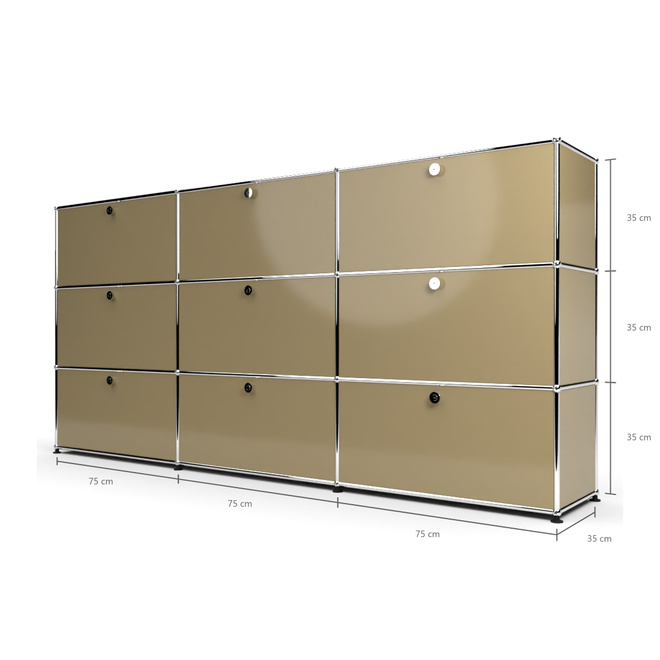 Highboard 3x3 mit 9 Klapptren, Beige