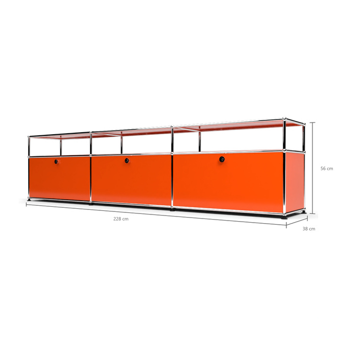 TV-Board 1x3 mit 3 Klapptren, mit Ablage, Orange