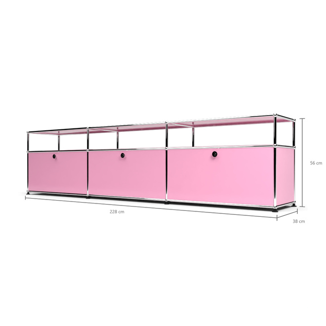 TV-Board 1x3 mit 3 Klapptren, mit Ablage, Rosa