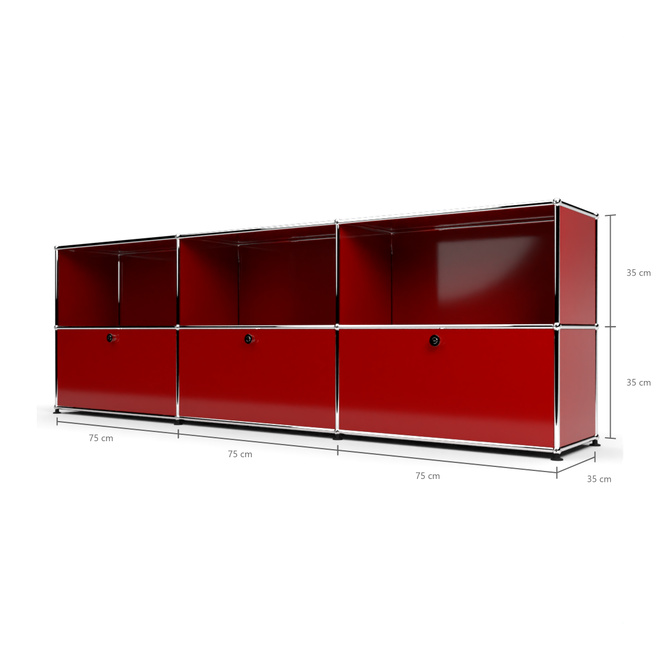 Sideboard 2x3 mit 3 Klapptren, Rubinrot