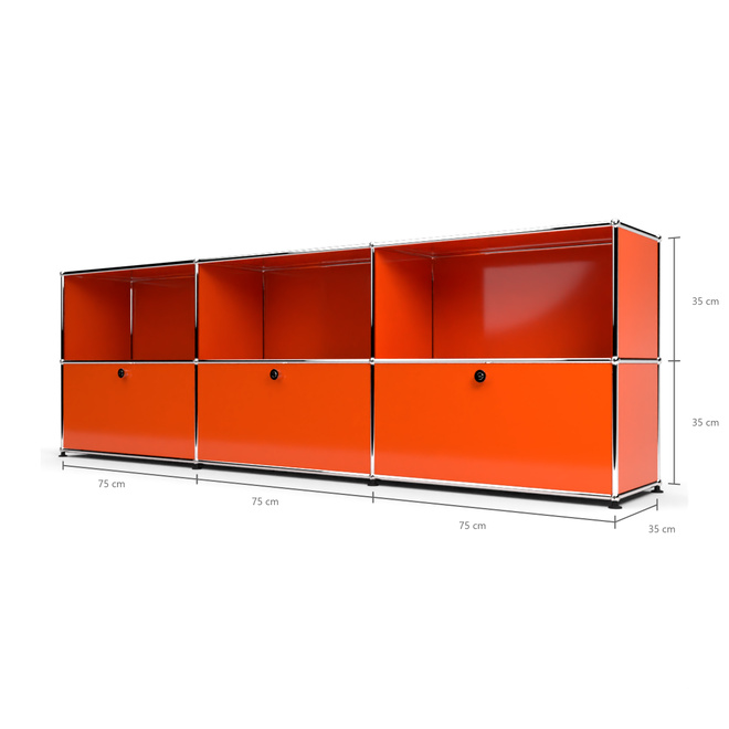 Sideboard 2x3 mit 3 Klapptren, Orange
