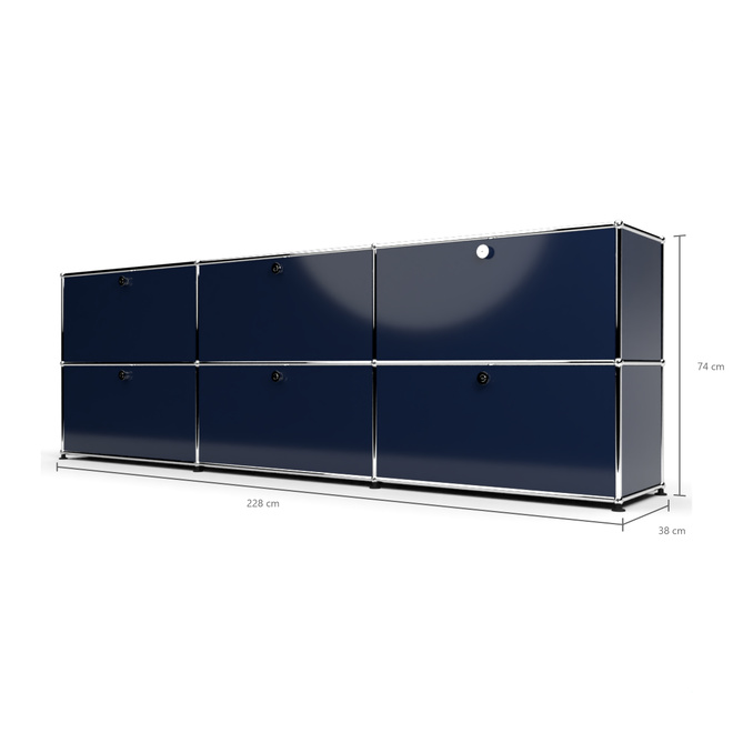 Sideboard 2x3 mit 6 Klapptren, Stahlblau