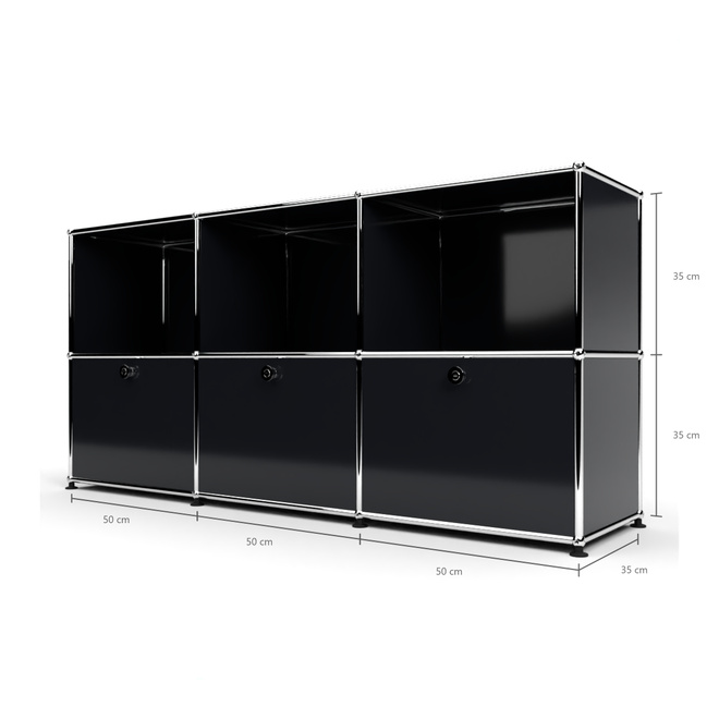 Sideboard 50 2x3 mit 3 Klapptren, Graphitschwarz