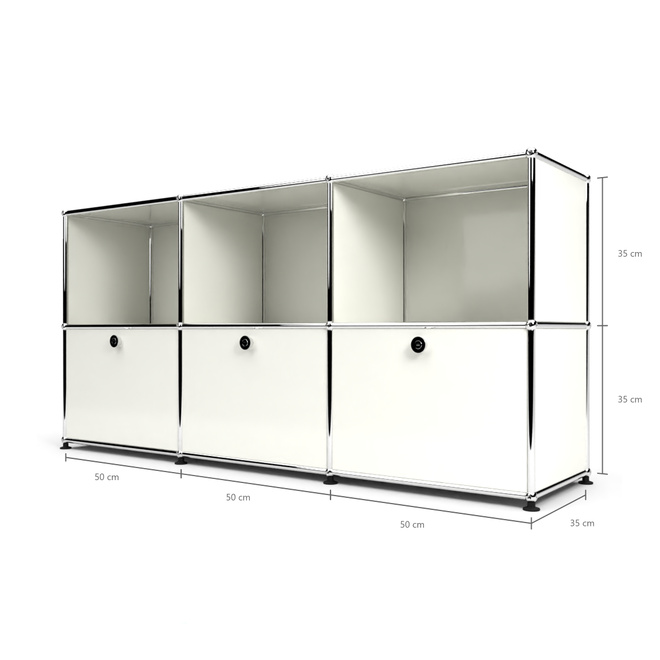 Sideboard 50 2x3 mit 3 Klapptren, Weiss