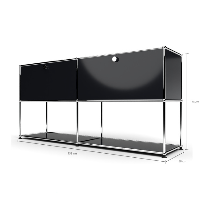 Sideboard 2x2 mit 2 Klapptren, unten offen, Graphitschwarz