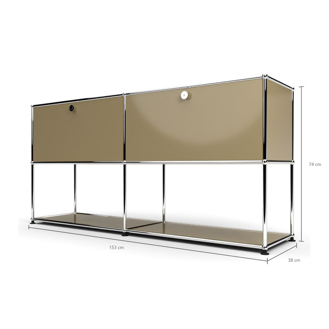 Sideboard 2x2 mit 2 Klapptren, unten offen, Beige